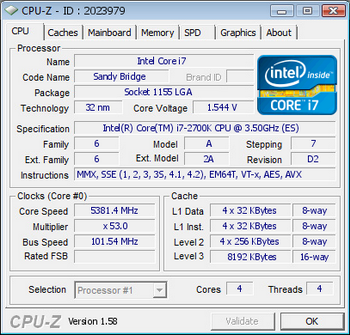 Core i7-2700K overclocked to 5.0 GHz 